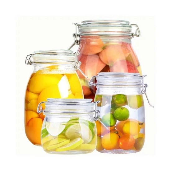 8oz/16oz/25oz/30oz Glass Storage Jar with Sealed Hinged Lid Leakproof Glass Jar Wide Mouth Mason Jar for Dry Food Cereal Sugar Jam with Sealing Glass Lids