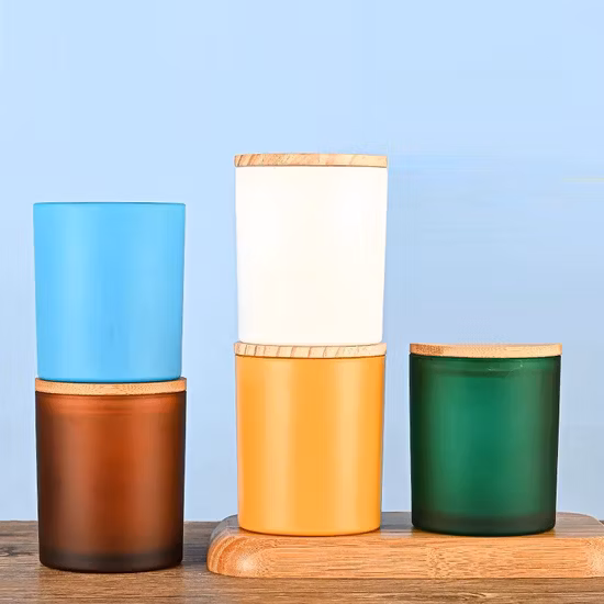 卸売 6 オンス 8 オンス 315 ミリリットルラウンドガラスキャンドルカップガラスキャンドルボトルガラスキャンドル容器ガラスキャンドルジャーキャンドル作り用のシール竹蓋付き